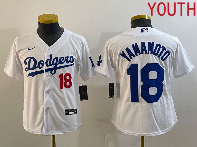 Youth Los Angeles Dodgers #18 Yamamoto White Nike Game MLB Jersey style 2